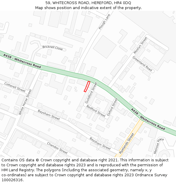 59, WHITECROSS ROAD, HEREFORD, HR4 0DQ: Location map and indicative extent of plot