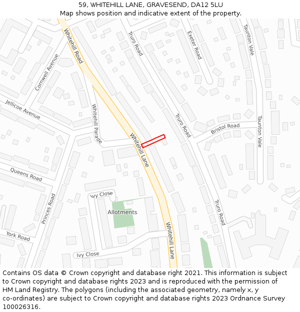 59, WHITEHILL LANE, GRAVESEND, DA12 5LU: Location map and indicative extent of plot