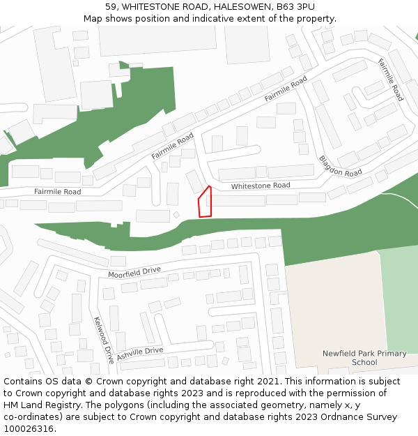 59, WHITESTONE ROAD, HALESOWEN, B63 3PU: Location map and indicative extent of plot