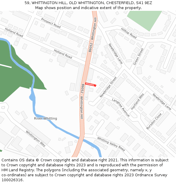 59, WHITTINGTON HILL, OLD WHITTINGTON, CHESTERFIELD, S41 9EZ: Location map and indicative extent of plot