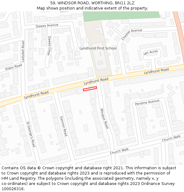 59, WINDSOR ROAD, WORTHING, BN11 2LZ: Location map and indicative extent of plot