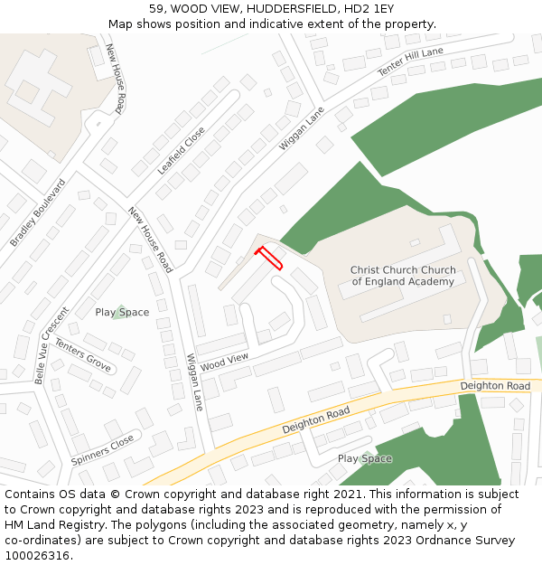 59, WOOD VIEW, HUDDERSFIELD, HD2 1EY: Location map and indicative extent of plot