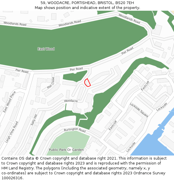 59, WOODACRE, PORTISHEAD, BRISTOL, BS20 7EH: Location map and indicative extent of plot