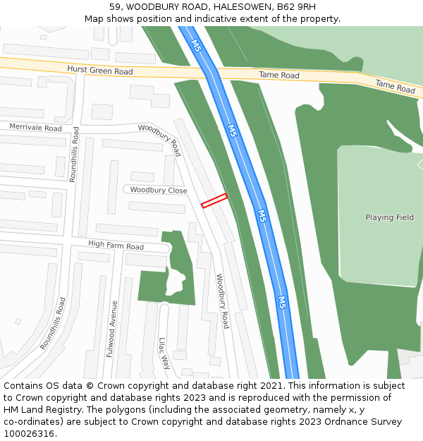 59, WOODBURY ROAD, HALESOWEN, B62 9RH: Location map and indicative extent of plot
