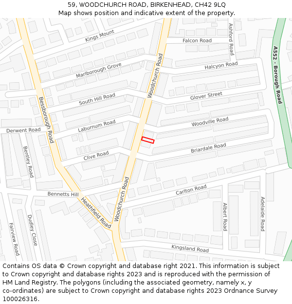 59, WOODCHURCH ROAD, BIRKENHEAD, CH42 9LQ: Location map and indicative extent of plot