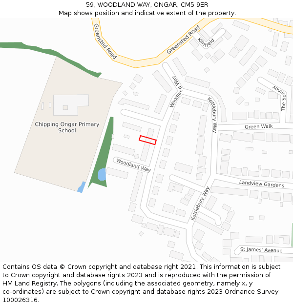 59, WOODLAND WAY, ONGAR, CM5 9ER: Location map and indicative extent of plot