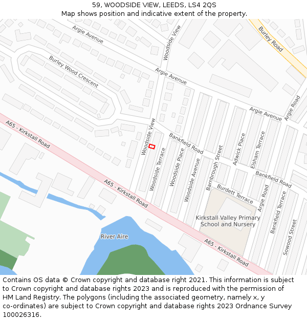 59, WOODSIDE VIEW, LEEDS, LS4 2QS: Location map and indicative extent of plot