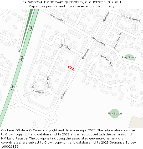 59, WOODVALE KINGSWAY, QUEDGELEY, GLOUCESTER, GL2 2BU: Location map and indicative extent of plot