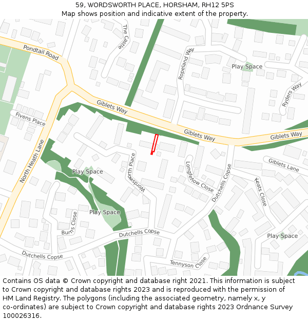 59, WORDSWORTH PLACE, HORSHAM, RH12 5PS: Location map and indicative extent of plot
