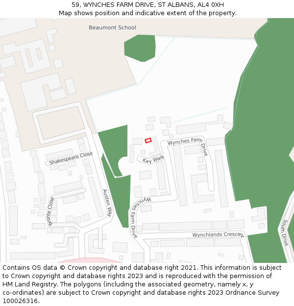 59, WYNCHES FARM DRIVE, ST ALBANS, AL4 0XH: Location map and indicative extent of plot