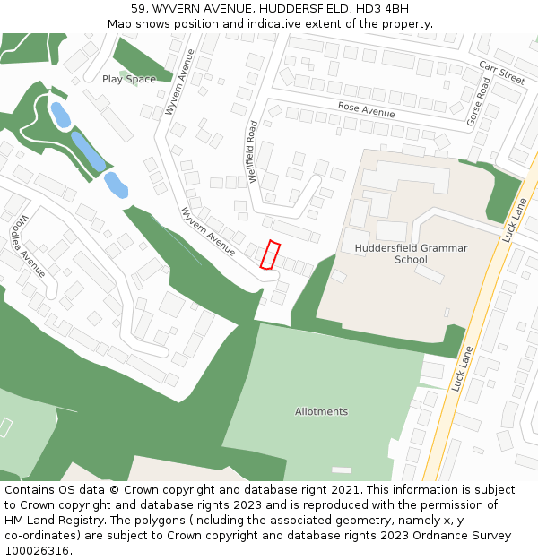 59, WYVERN AVENUE, HUDDERSFIELD, HD3 4BH: Location map and indicative extent of plot