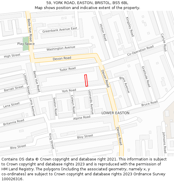 59, YORK ROAD, EASTON, BRISTOL, BS5 6BL: Location map and indicative extent of plot