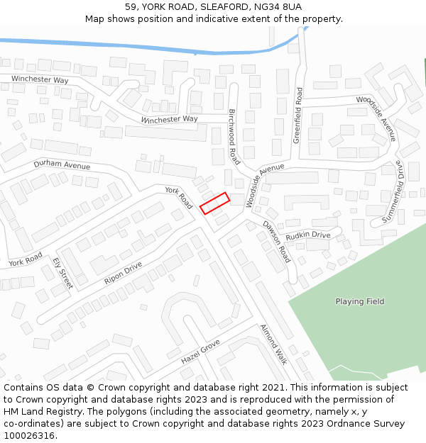 59, YORK ROAD, SLEAFORD, NG34 8UA: Location map and indicative extent of plot
