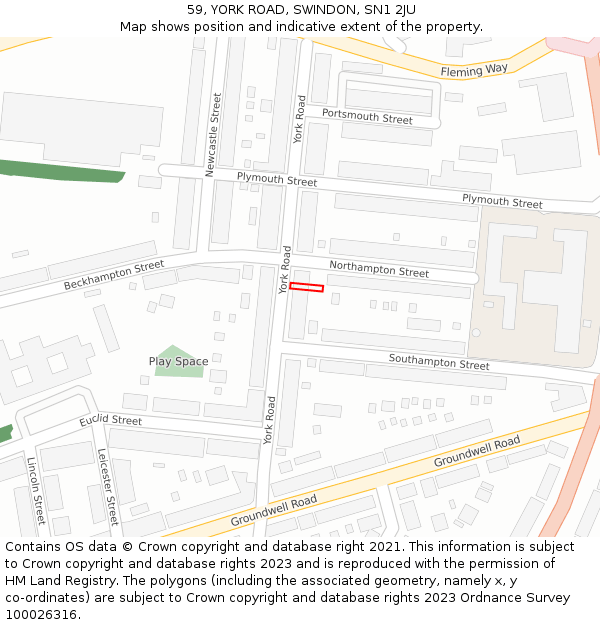 59, YORK ROAD, SWINDON, SN1 2JU: Location map and indicative extent of plot