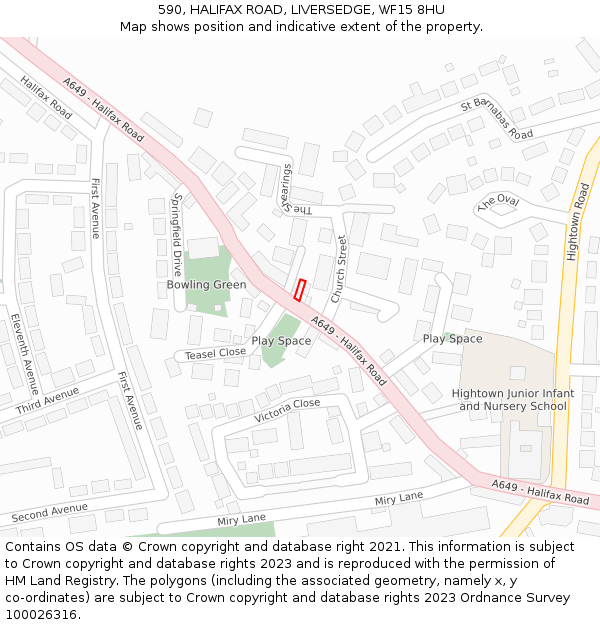 590, HALIFAX ROAD, LIVERSEDGE, WF15 8HU: Location map and indicative extent of plot