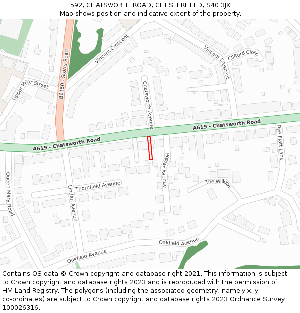 592, CHATSWORTH ROAD, CHESTERFIELD, S40 3JX: Location map and indicative extent of plot