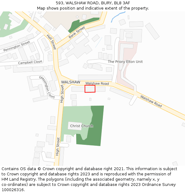 593, WALSHAW ROAD, BURY, BL8 3AF: Location map and indicative extent of plot