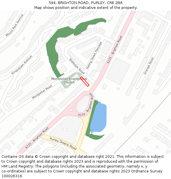 594, BRIGHTON ROAD, PURLEY, CR8 2BA: Location map and indicative extent of plot
