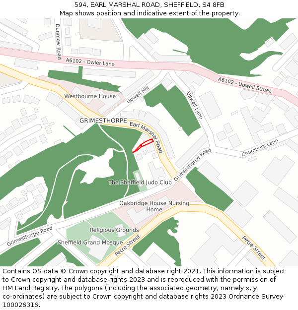 594, EARL MARSHAL ROAD, SHEFFIELD, S4 8FB: Location map and indicative extent of plot
