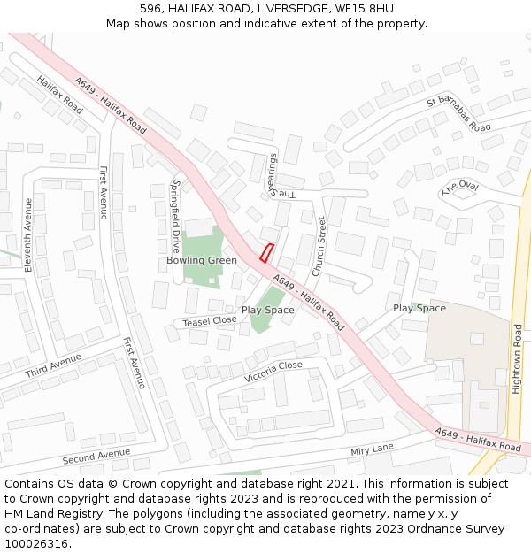 596, HALIFAX ROAD, LIVERSEDGE, WF15 8HU: Location map and indicative extent of plot
