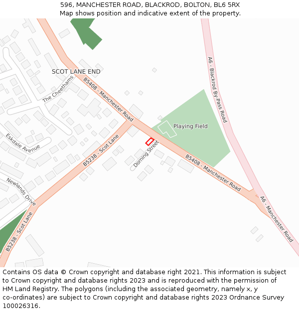 596, MANCHESTER ROAD, BLACKROD, BOLTON, BL6 5RX: Location map and indicative extent of plot