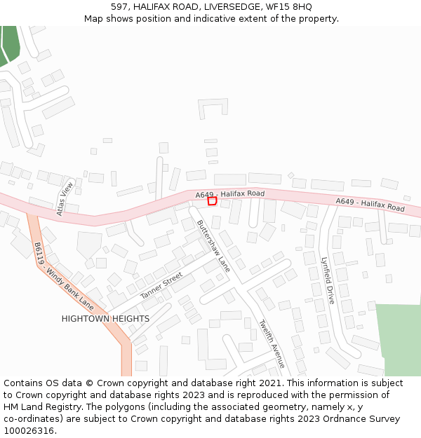 597, HALIFAX ROAD, LIVERSEDGE, WF15 8HQ: Location map and indicative extent of plot