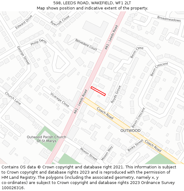 598, LEEDS ROAD, WAKEFIELD, WF1 2LT: Location map and indicative extent of plot