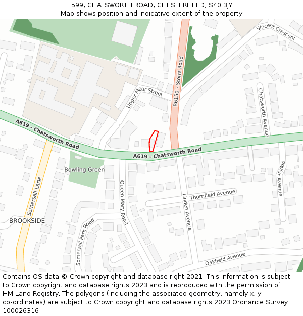 599, CHATSWORTH ROAD, CHESTERFIELD, S40 3JY: Location map and indicative extent of plot