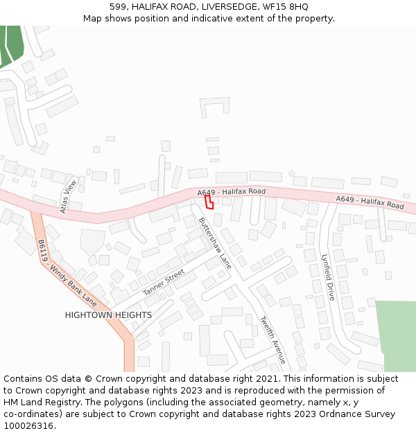 599, HALIFAX ROAD, LIVERSEDGE, WF15 8HQ: Location map and indicative extent of plot