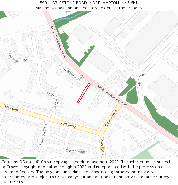 599, HARLESTONE ROAD, NORTHAMPTON, NN5 6NU: Location map and indicative extent of plot