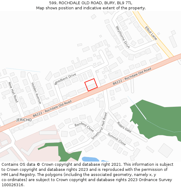 599, ROCHDALE OLD ROAD, BURY, BL9 7TL: Location map and indicative extent of plot