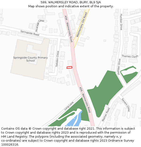 599, WALMERSLEY ROAD, BURY, BL9 5JA: Location map and indicative extent of plot