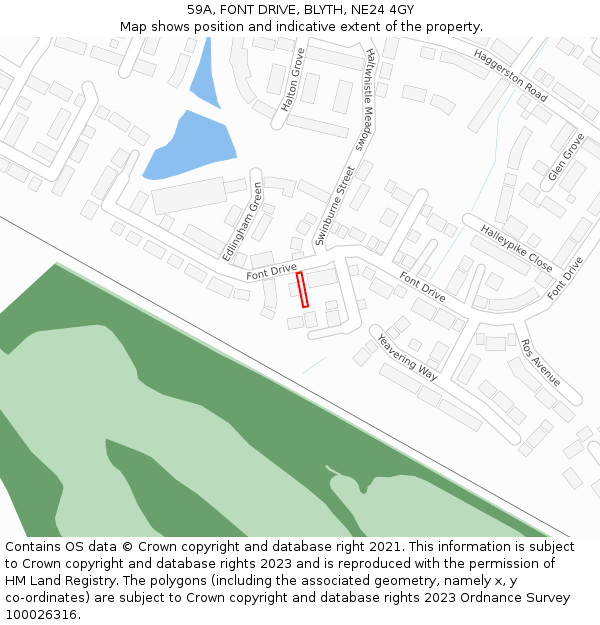 59A, FONT DRIVE, BLYTH, NE24 4GY: Location map and indicative extent of plot