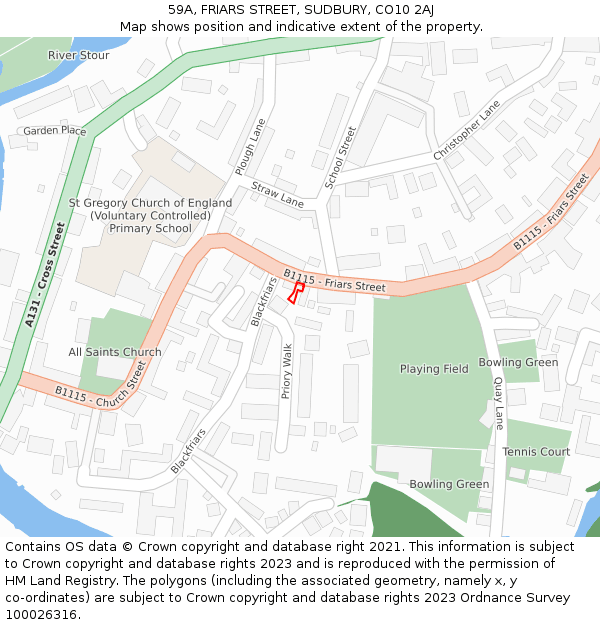 59A, FRIARS STREET, SUDBURY, CO10 2AJ: Location map and indicative extent of plot