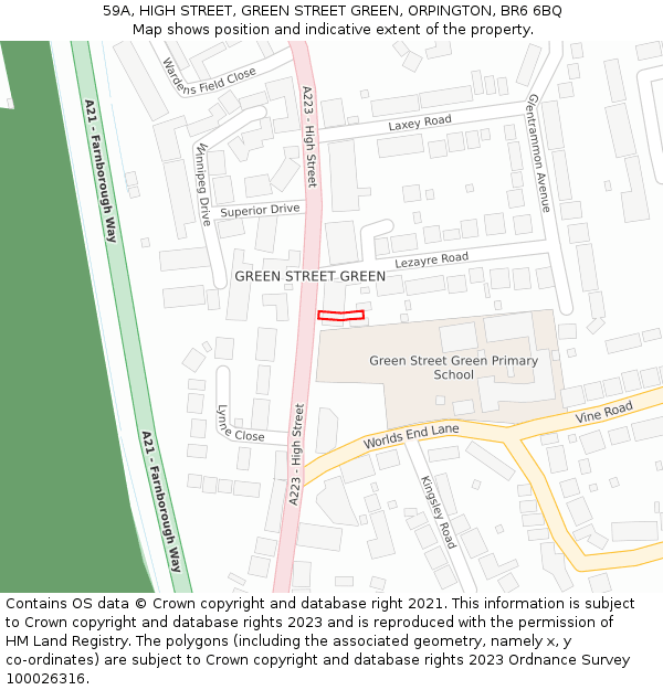 59A, HIGH STREET, GREEN STREET GREEN, ORPINGTON, BR6 6BQ: Location map and indicative extent of plot
