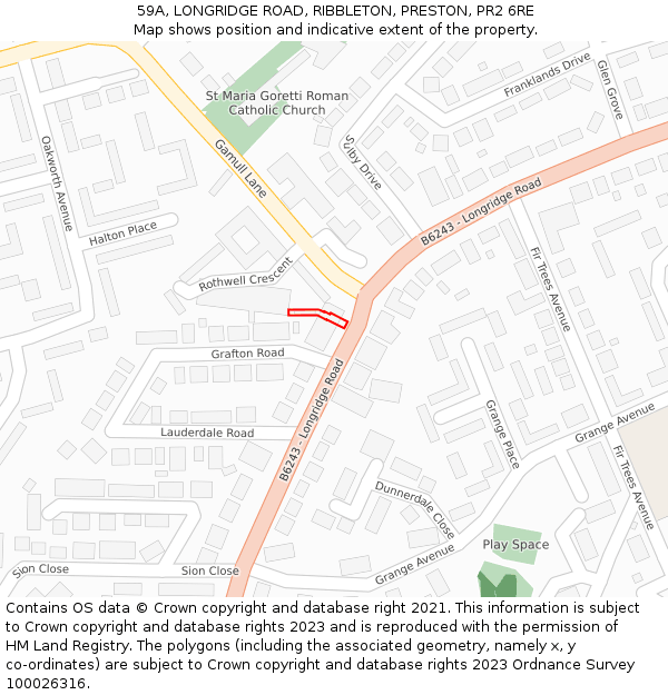 59A, LONGRIDGE ROAD, RIBBLETON, PRESTON, PR2 6RE: Location map and indicative extent of plot