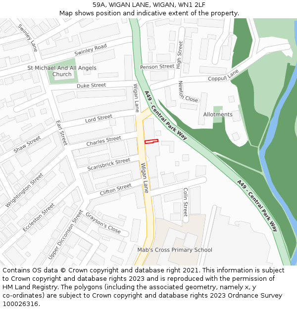 59A, WIGAN LANE, WIGAN, WN1 2LF: Location map and indicative extent of plot