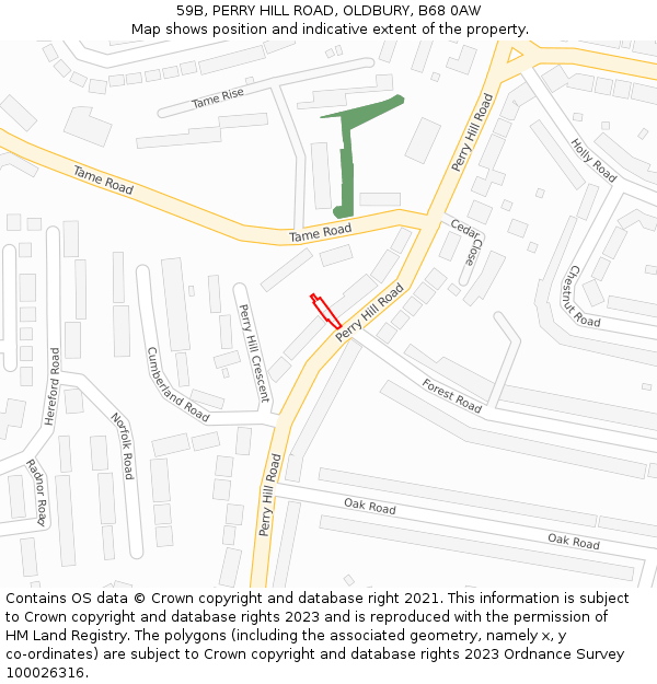 59B, PERRY HILL ROAD, OLDBURY, B68 0AW: Location map and indicative extent of plot