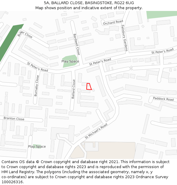 5A, BALLARD CLOSE, BASINGSTOKE, RG22 6UG: Location map and indicative extent of plot