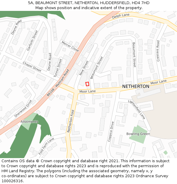 5A, BEAUMONT STREET, NETHERTON, HUDDERSFIELD, HD4 7HD: Location map and indicative extent of plot