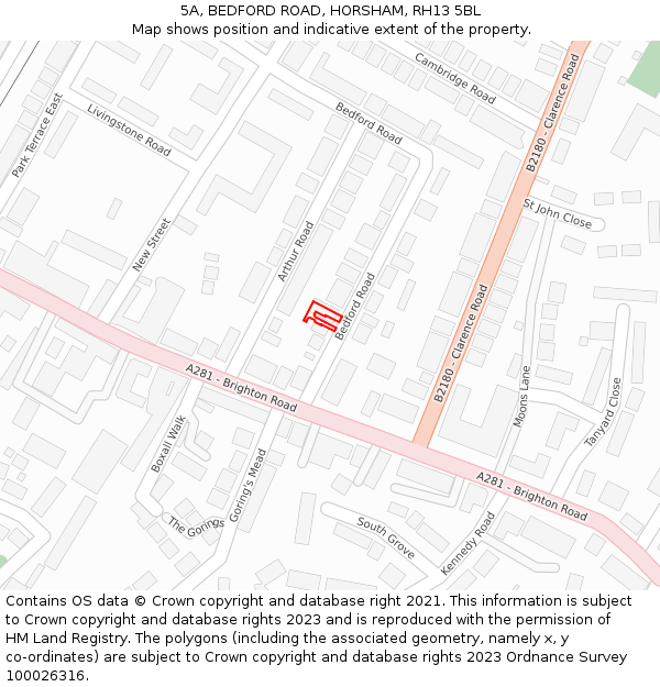 5A, BEDFORD ROAD, HORSHAM, RH13 5BL: Location map and indicative extent of plot