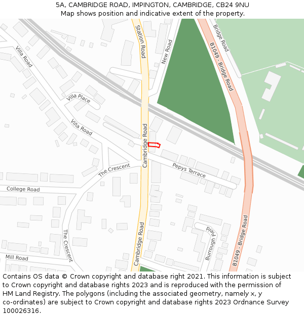 5A, CAMBRIDGE ROAD, IMPINGTON, CAMBRIDGE, CB24 9NU: Location map and indicative extent of plot