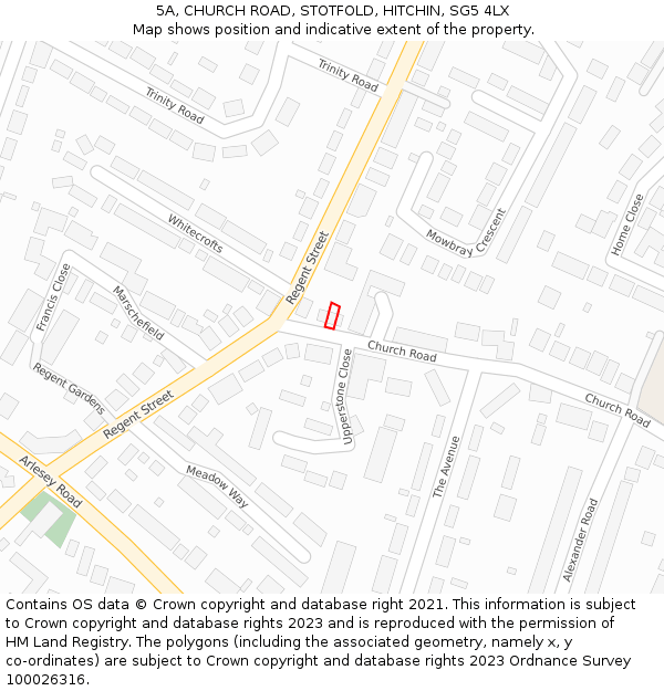 5A, CHURCH ROAD, STOTFOLD, HITCHIN, SG5 4LX: Location map and indicative extent of plot
