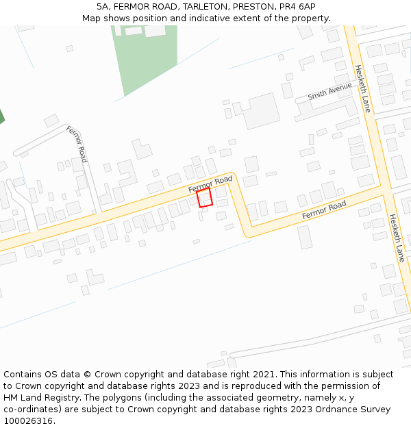 5A, FERMOR ROAD, TARLETON, PRESTON, PR4 6AP: Location map and indicative extent of plot