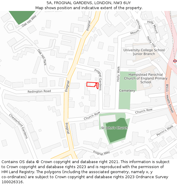 5A, FROGNAL GARDENS, LONDON, NW3 6UY: Location map and indicative extent of plot