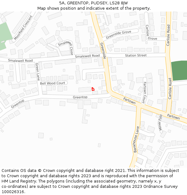5A, GREENTOP, PUDSEY, LS28 8JW: Location map and indicative extent of plot