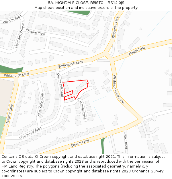 5A, HIGHDALE CLOSE, BRISTOL, BS14 0JS: Location map and indicative extent of plot