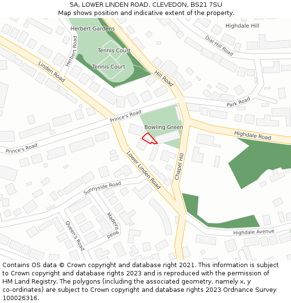 5A, LOWER LINDEN ROAD, CLEVEDON, BS21 7SU: Location map and indicative extent of plot