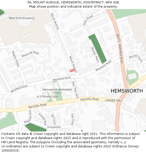 5A, MOUNT AVENUE, HEMSWORTH, PONTEFRACT, WF9 4QE: Location map and indicative extent of plot