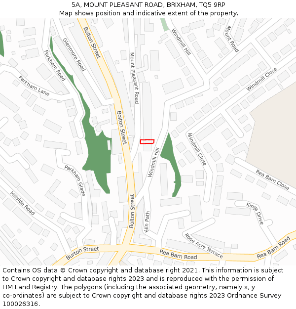 5A, MOUNT PLEASANT ROAD, BRIXHAM, TQ5 9RP: Location map and indicative extent of plot